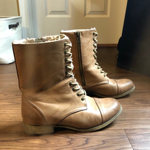 MIA Shoes - MIA Tan Combat Boots with Sherpa Lining
